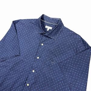 Peter Millar Polo Shirt XL Navy Blue Coral Print Short Sleeve Button Golf Casual